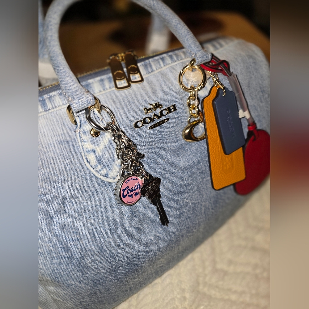 NWT Coach Large Rowan In Loved Denim With Charms